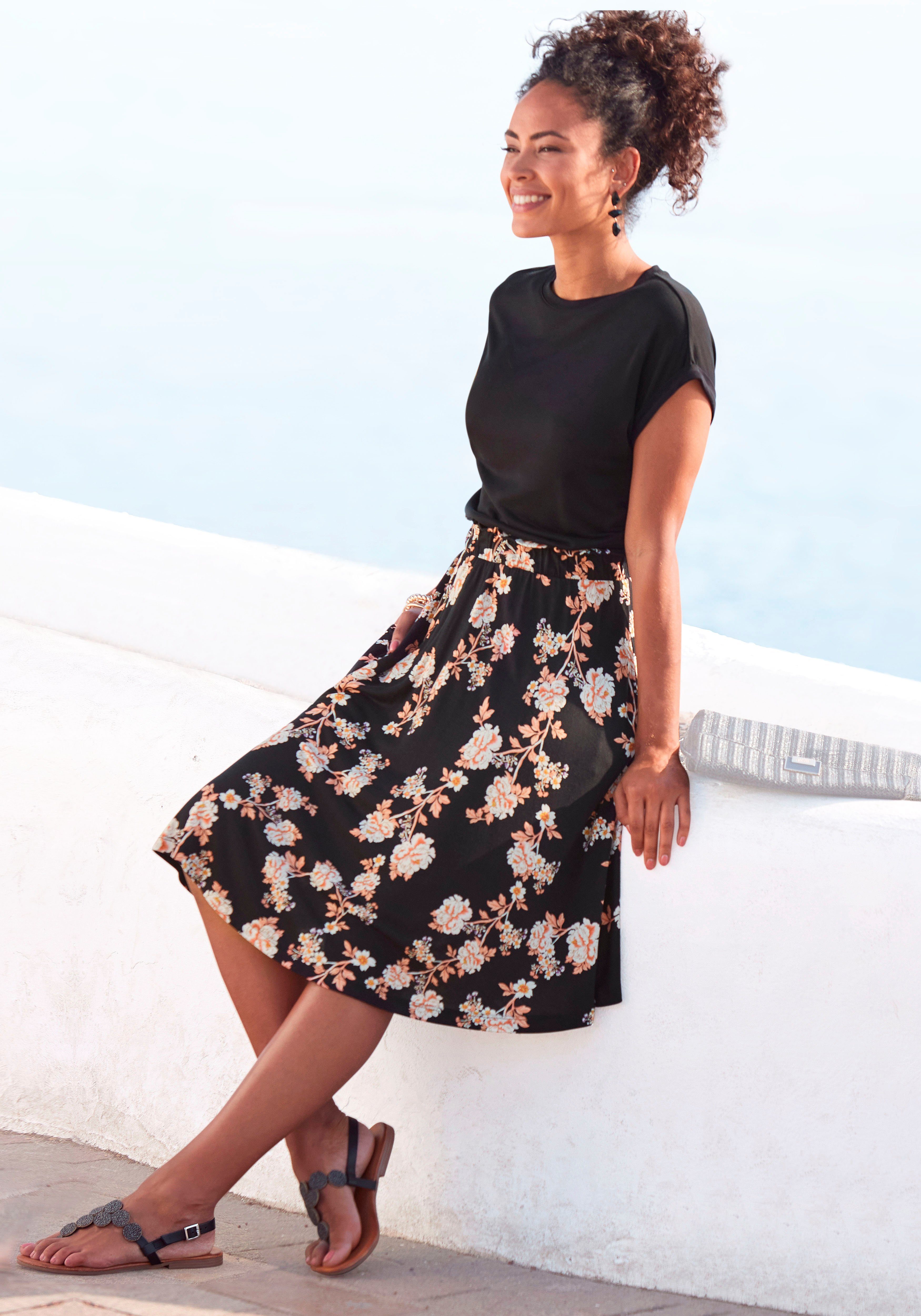 LASCANA Jerseykleid mit Paperbag-Bund und bedrucktem günstig online kaufen