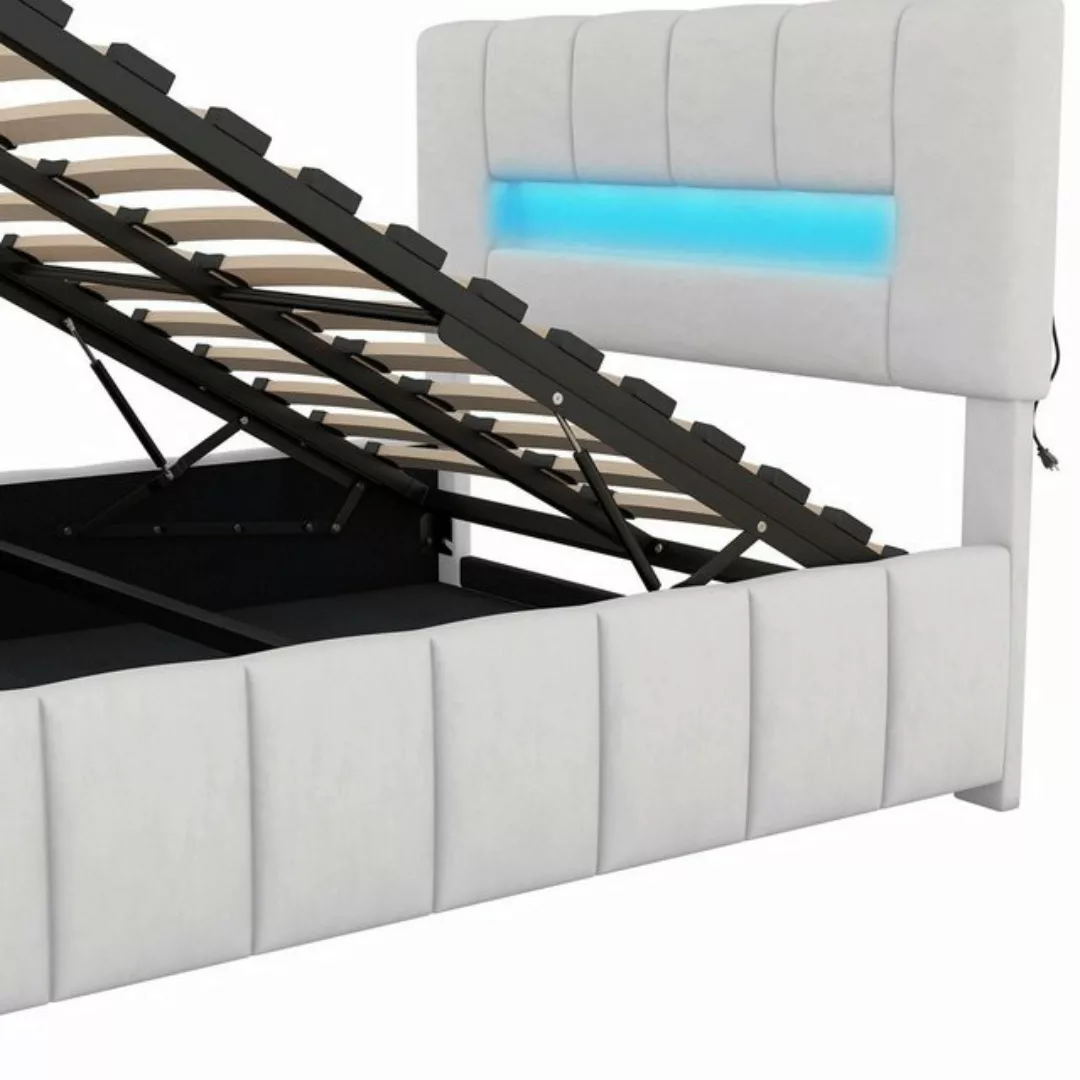 Merax Polsterbett mit LED und Lattenrost, Doppelbett 140x200 cm mit Samtbez günstig online kaufen