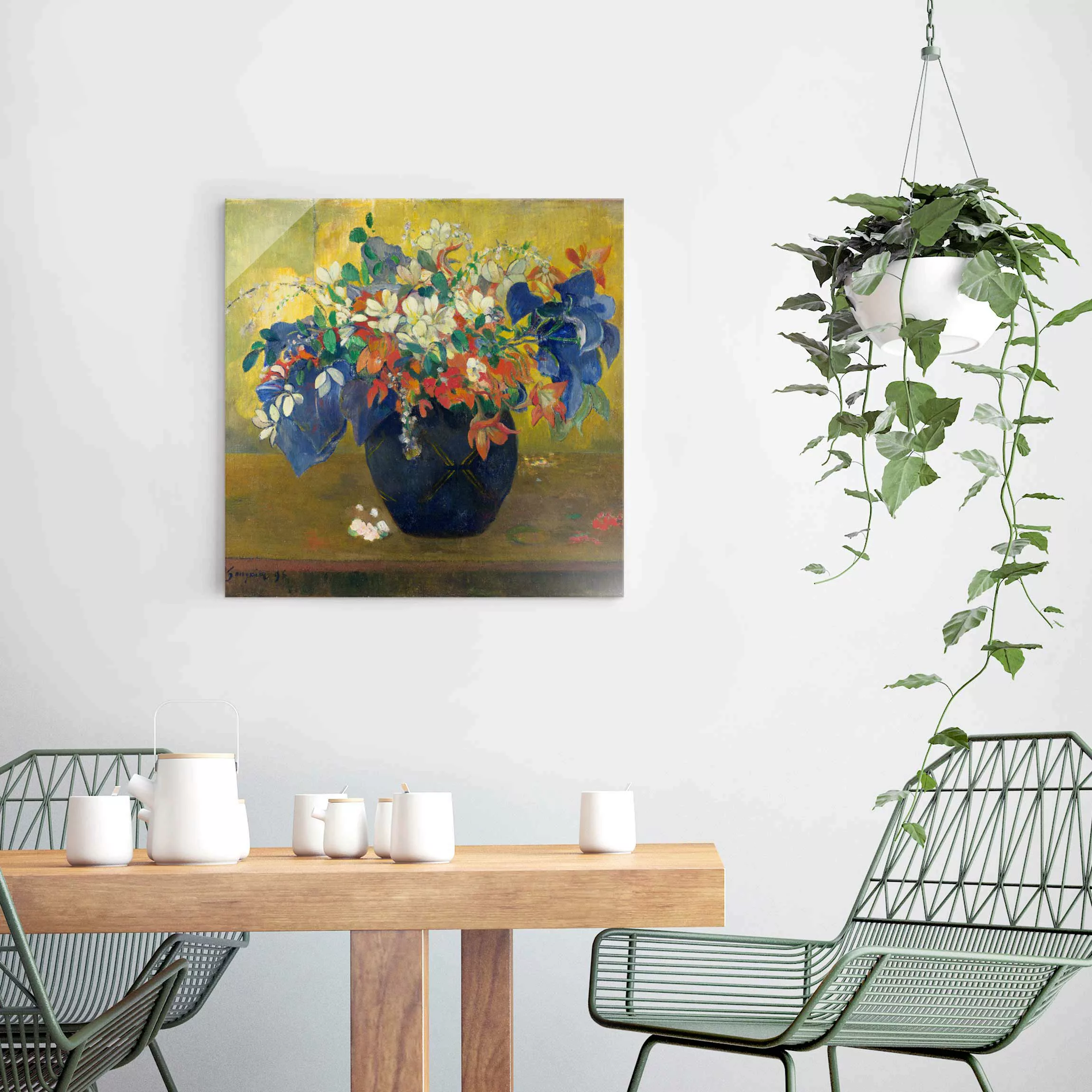 Glasbild Kunstdruck - Quadrat Paul Gauguin - Vase mit Blumen günstig online kaufen