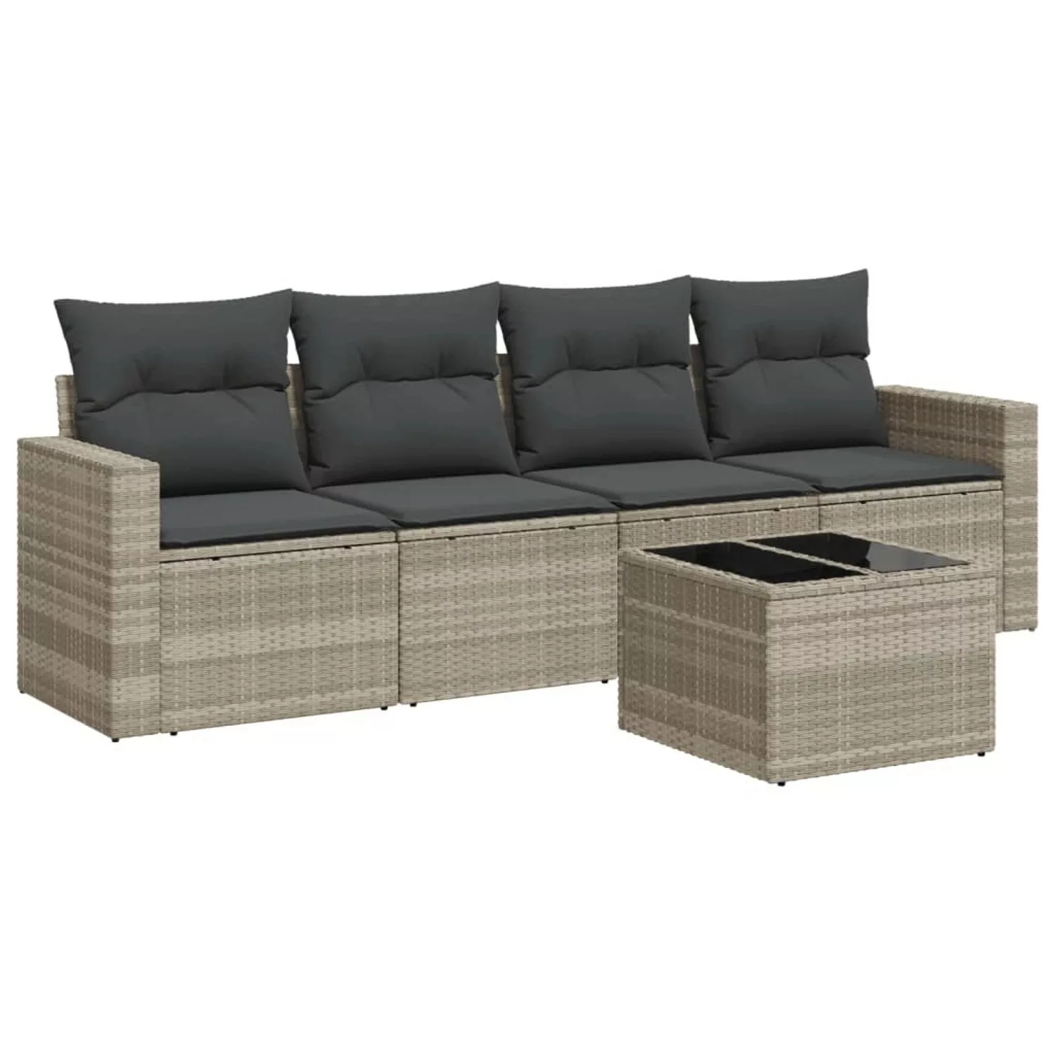 vidaXL 5-tlg Garten-Sofagarnitur mit Kissen Hellgrau Poly Rattan Modell 26 günstig online kaufen