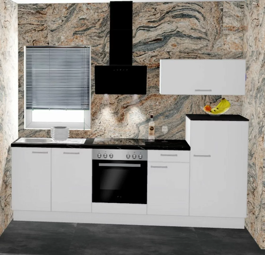 Einbauküche MANKAECO 54 Weiß Hochglanz - Schränke montiert/ Küchenzeile 260 günstig online kaufen