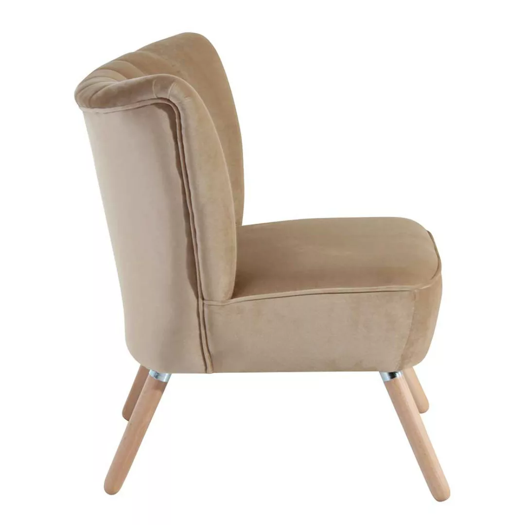 Polstersessel Beige Retro aus Samtvelours Vierfußgestell aus Holz günstig online kaufen