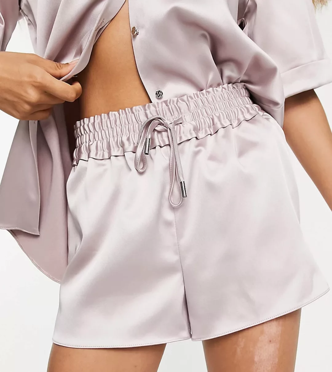 River Island Petite – Satin-Shorts in Rosa mit Runner-Design, Kombiteil günstig online kaufen
