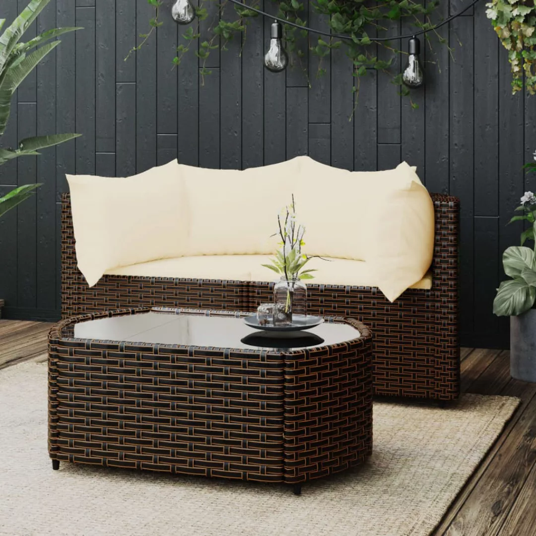 Vidaxl 3-tlg. Garten-lounge-set Mit Kissen Braun Poly Rattan günstig online kaufen