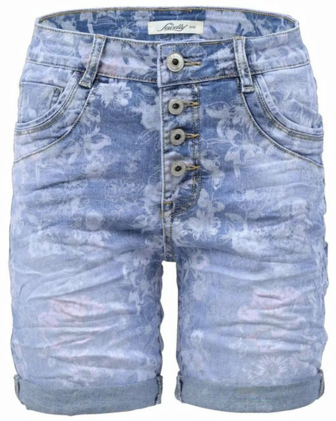 Jewelly Regular-fit-Jeans Jeans-Short Kurze Hose mit Blumen Print günstig online kaufen