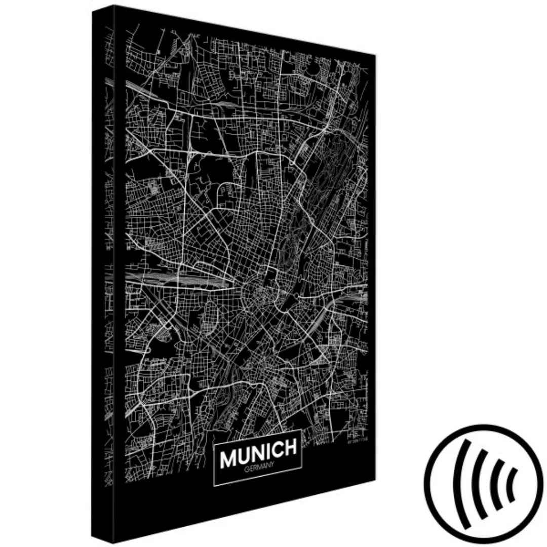 Wandbild München - minimalistische, schwarzweiße Karte der deutschen Metrop günstig online kaufen