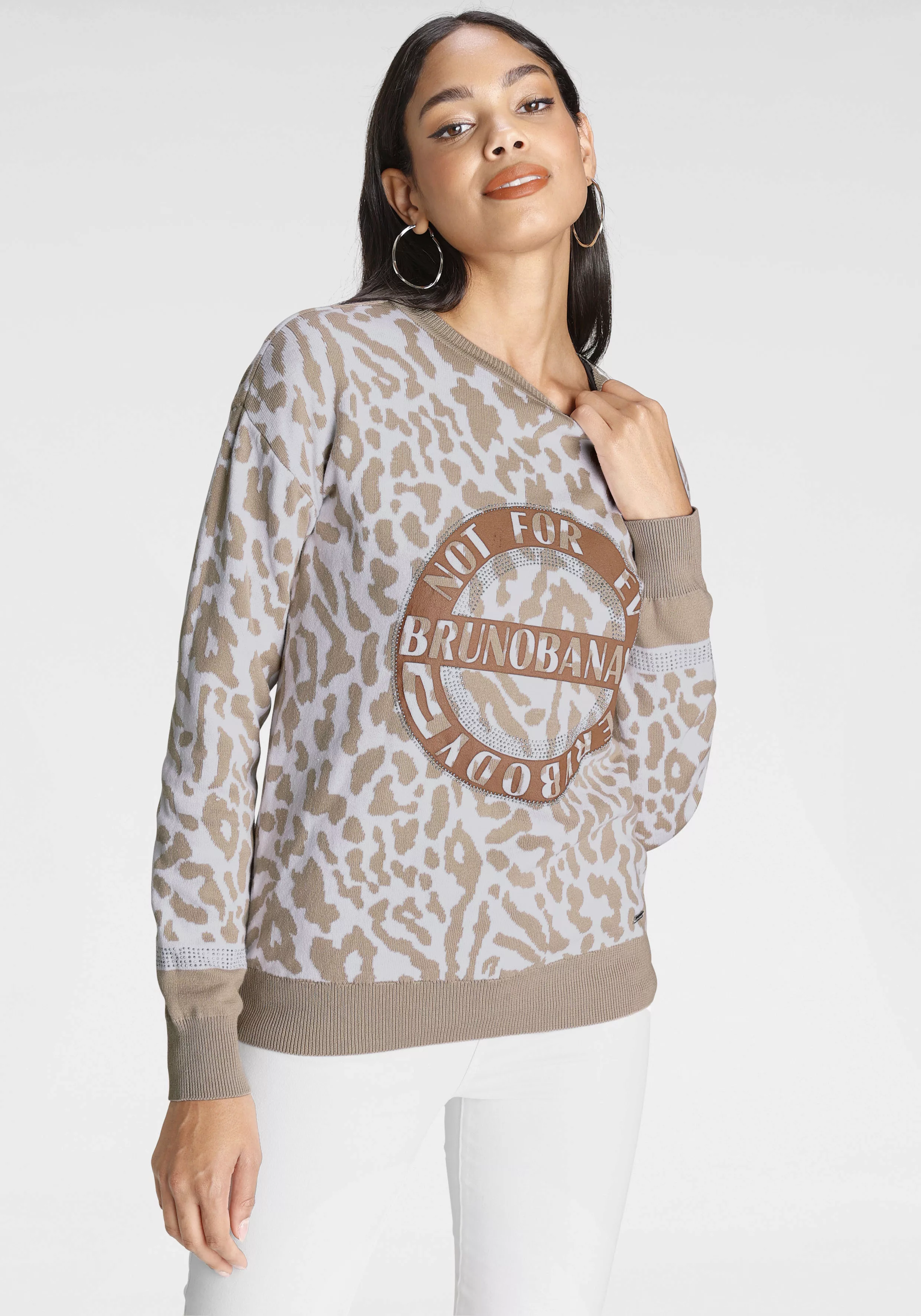 Bruno Banani Rundhalspullover, Animal Muster Jacquard günstig online kaufen