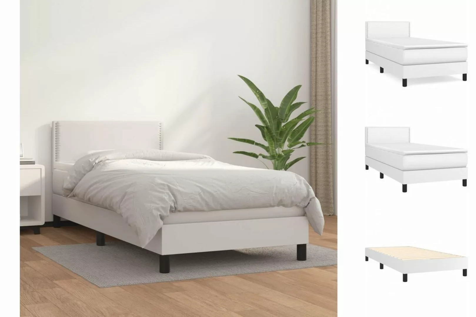 vidaXL Bettgestell Boxspringbett mit Matratze Weiß 90x200 cm Kunstleder Bet günstig online kaufen