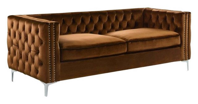 Xlmoebel Chesterfield-Sofa Chesterfield Couch Orange Luxus Samt Stoff Sofa günstig online kaufen