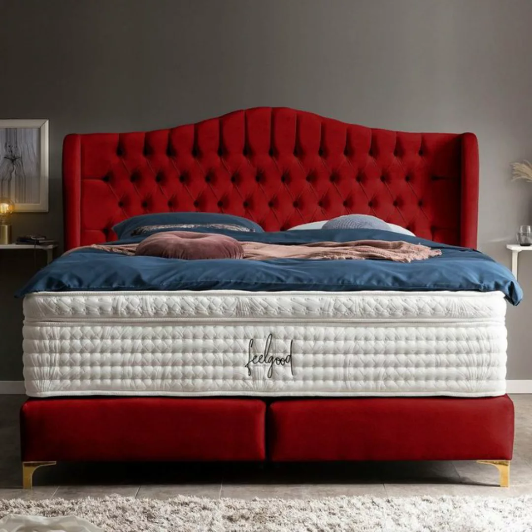 BettCo Boxspringbett Maison (in Rot Samt, 180 x 200 cm), Chesterfield Desig günstig online kaufen