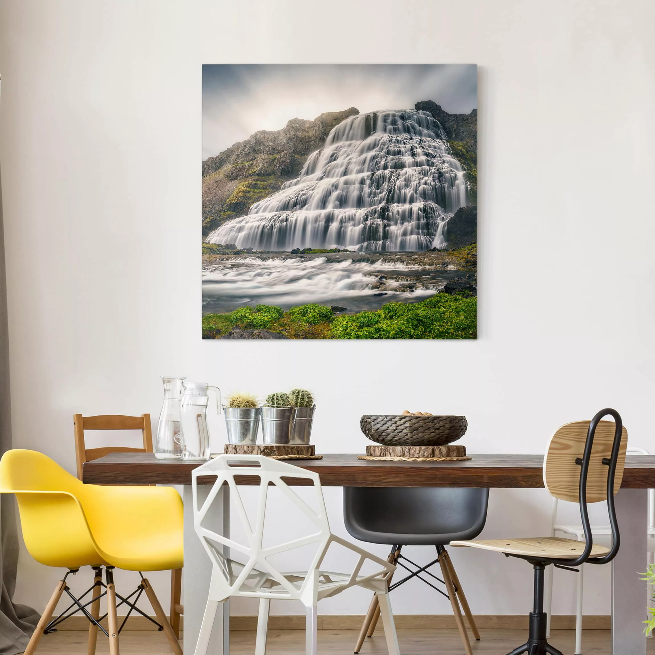 Leinwandbild Berg - Quadrat Dynjandi Wasserfall günstig online kaufen