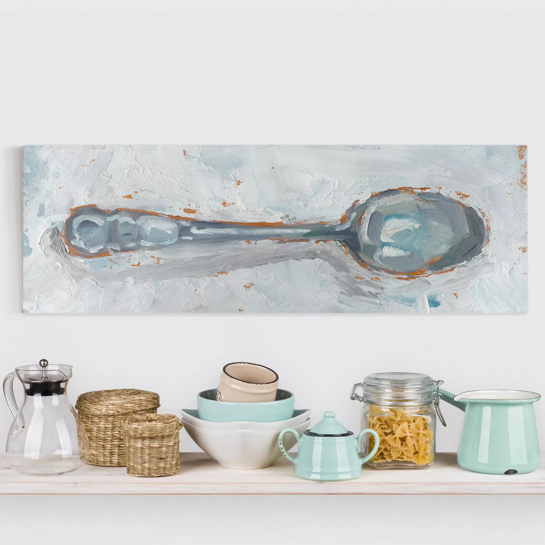 Leinwandbild Küche - Panorama Impressionistisches Besteck - Löffel günstig online kaufen