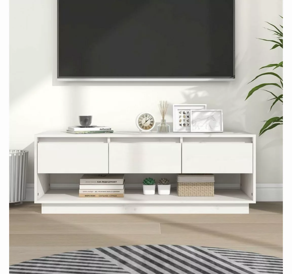 vidaXL TV-Schrank TV-Schrank Weiß 110,5x34x40 cm Massivholz Kiefer Lowboard günstig online kaufen