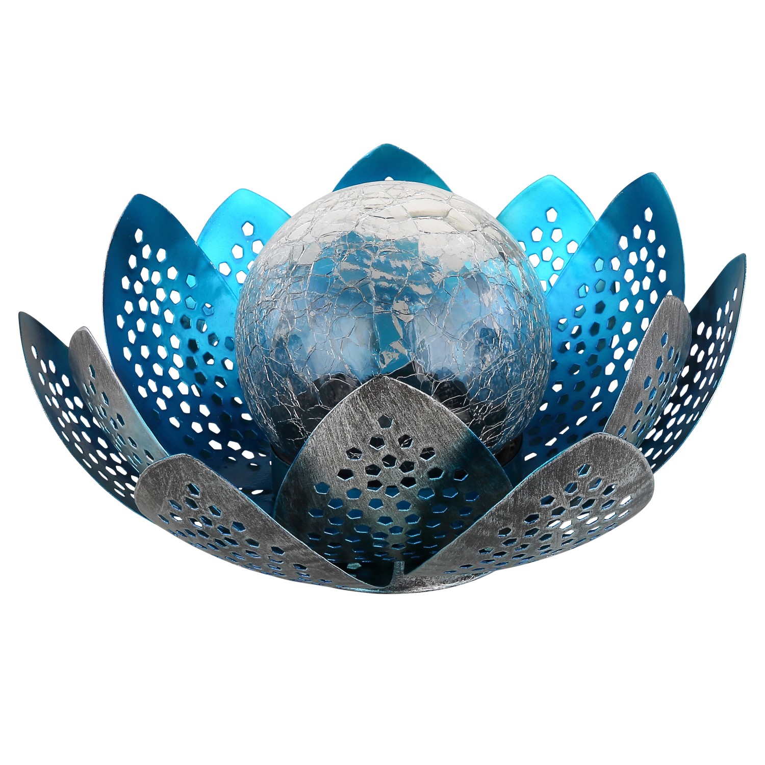 Globo LED-Solarleuchte Metall Silber Blume mit Glaskugel 12,5 cm x Ø 25 cm günstig online kaufen