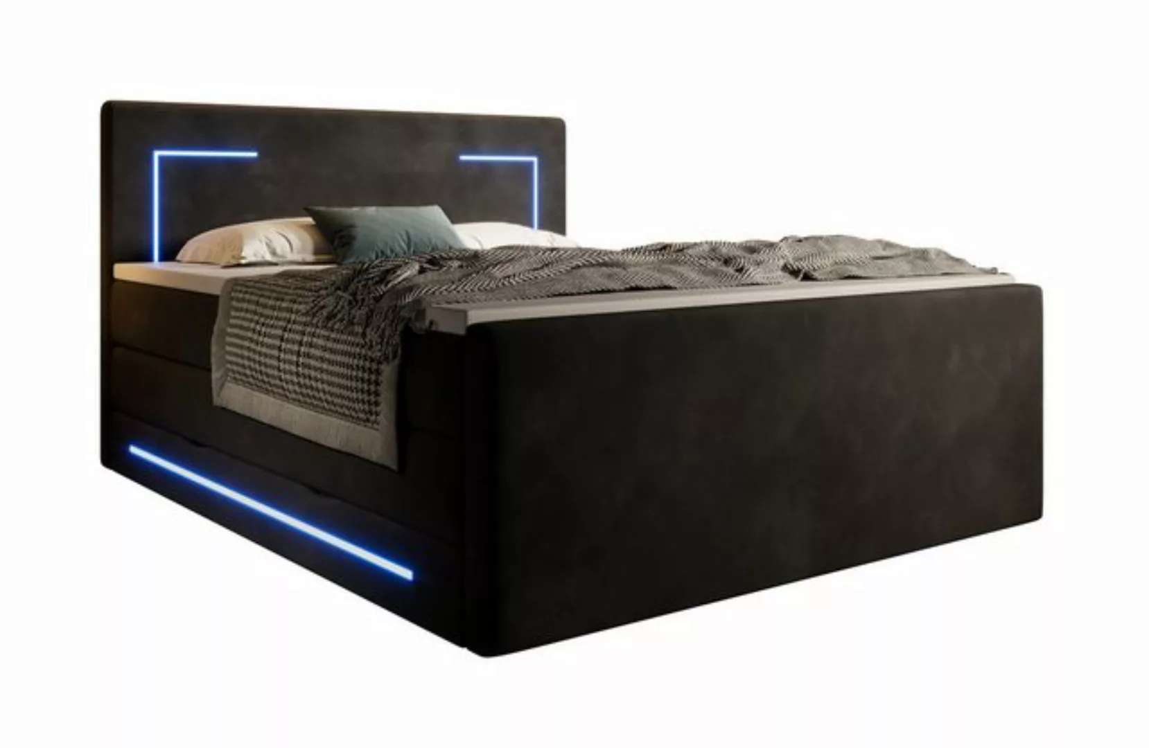 wonello Boxspringbett Monaco, mit LED Beleuchtung, Bettkasten, Matratzen un günstig online kaufen
