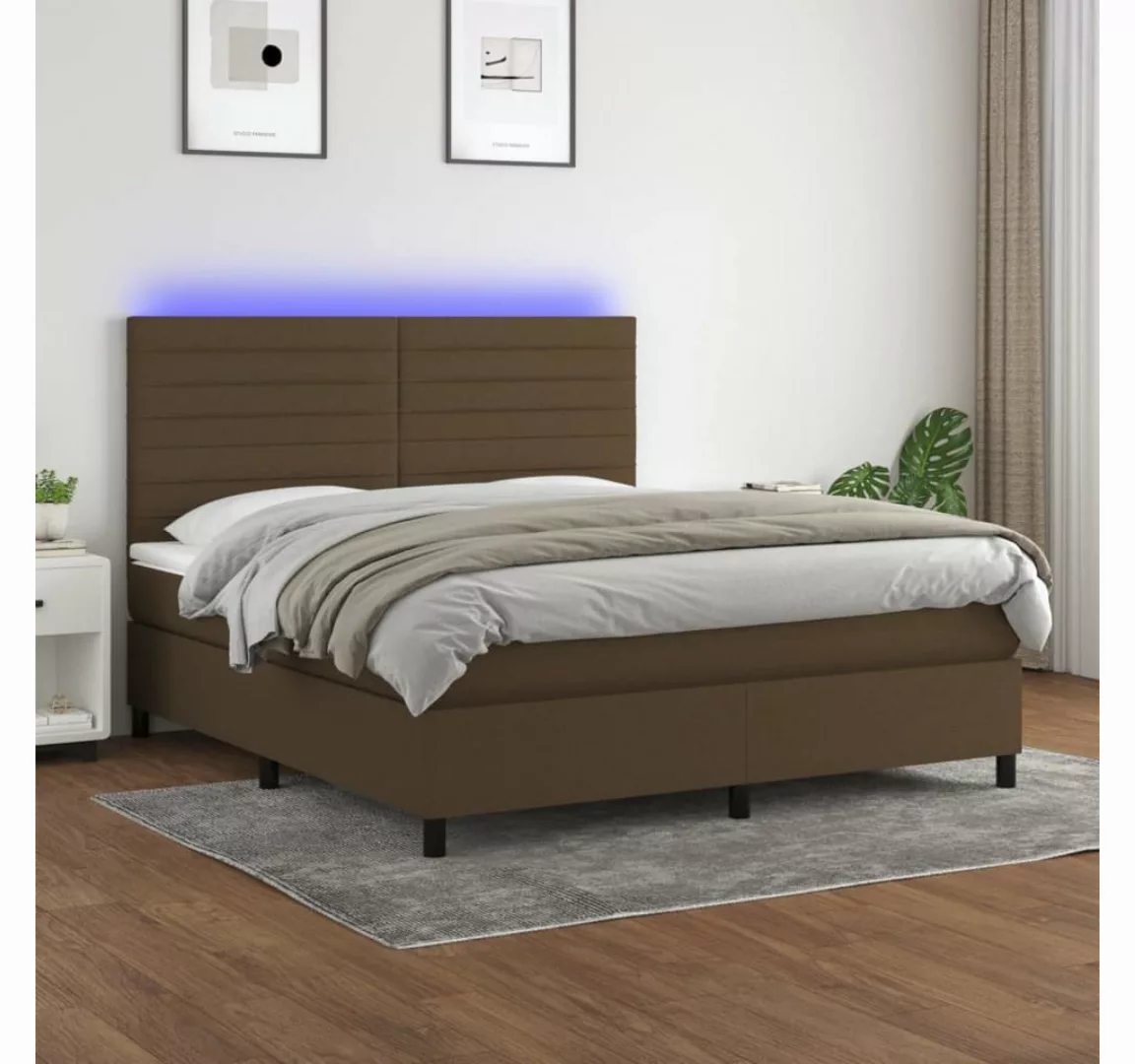 vidaXL Boxspringbett Boxspringbett mit Matratze LED Dunkelbraun 160x200 cm günstig online kaufen