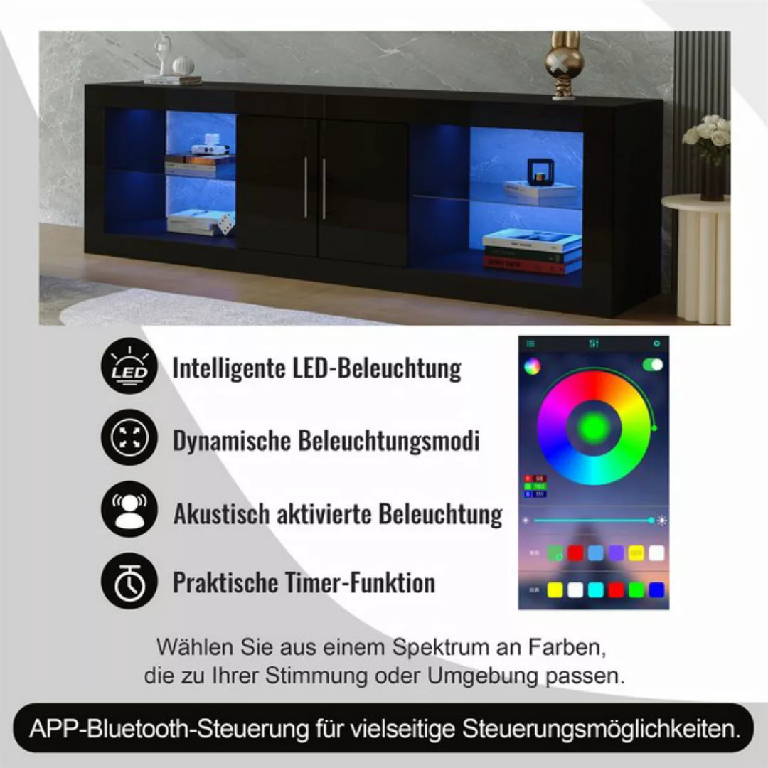 autolock TV-Schrank Moderner schwarzer TV-Ständer,16-Farben-LED,Bluetooth-S günstig online kaufen