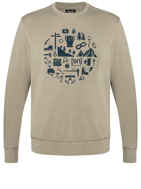 SUPER.NATURAL Langarmshirt für Herren, Merino WELL EQUIPPED CREW Berg Motiv günstig online kaufen