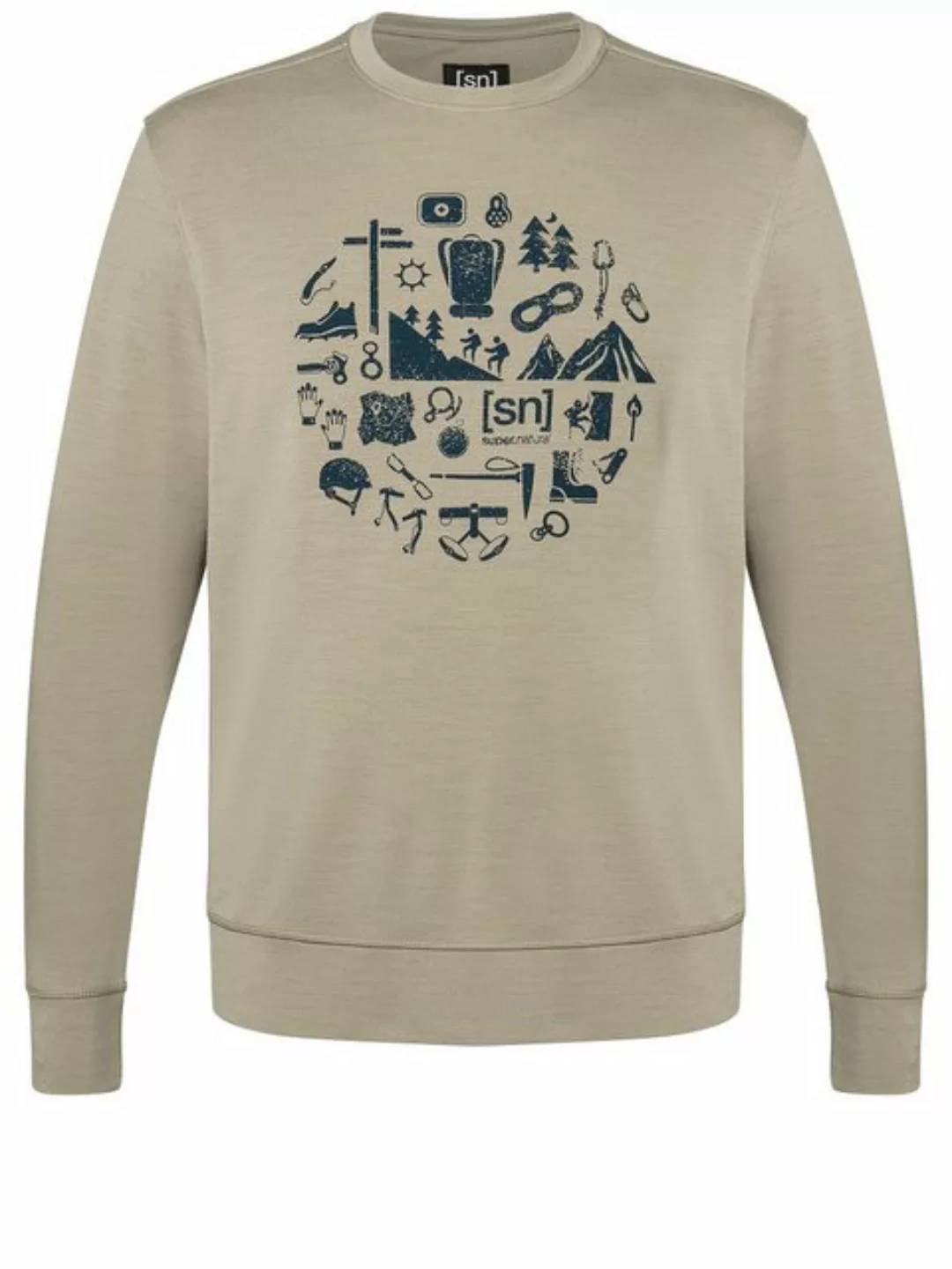 SUPER.NATURAL Langarmshirt für Herren, Merino WELL EQUIPPED CREW Berg Motiv günstig online kaufen