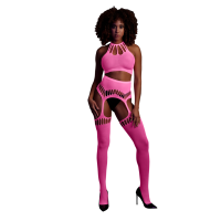 Two Piece with Crop Top and Stockings - One Size - Neon Pink günstig online kaufen