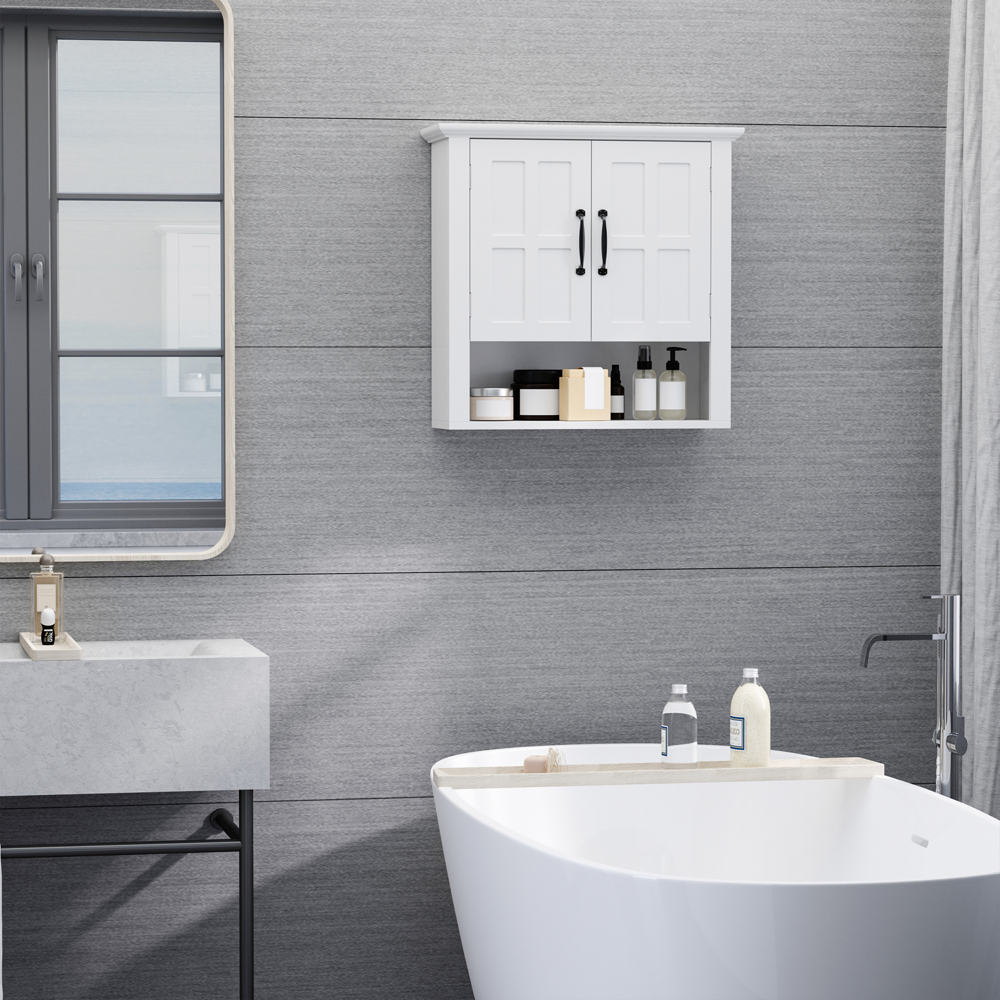 HOMCOM Badschrank  Hängeschrank mit verstellbarem Einlegeboden, Holz, Weiß, günstig online kaufen