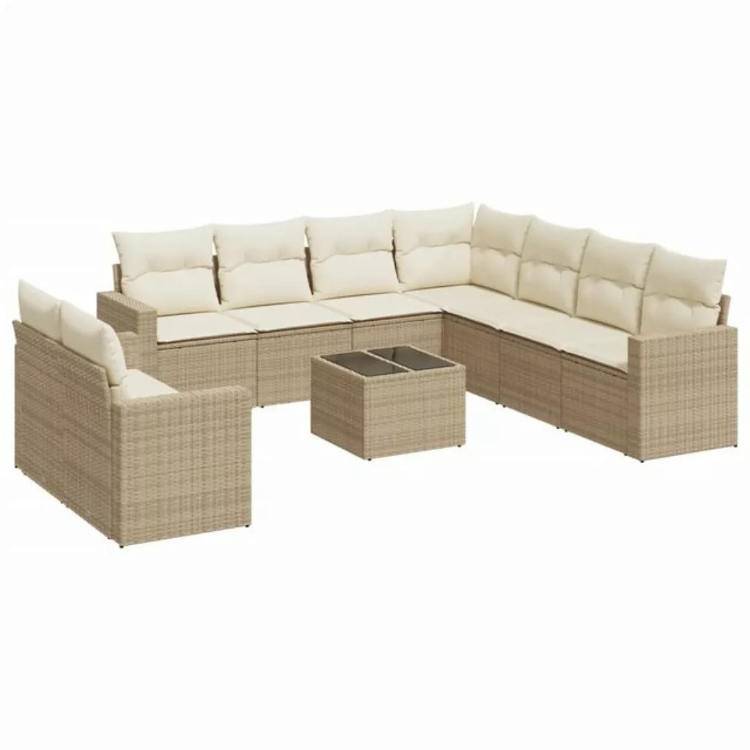 vidaXL Sofaelement 10-tlg. Garten-Sofagarnitur mit Kissen Beige Poly Rattan günstig online kaufen