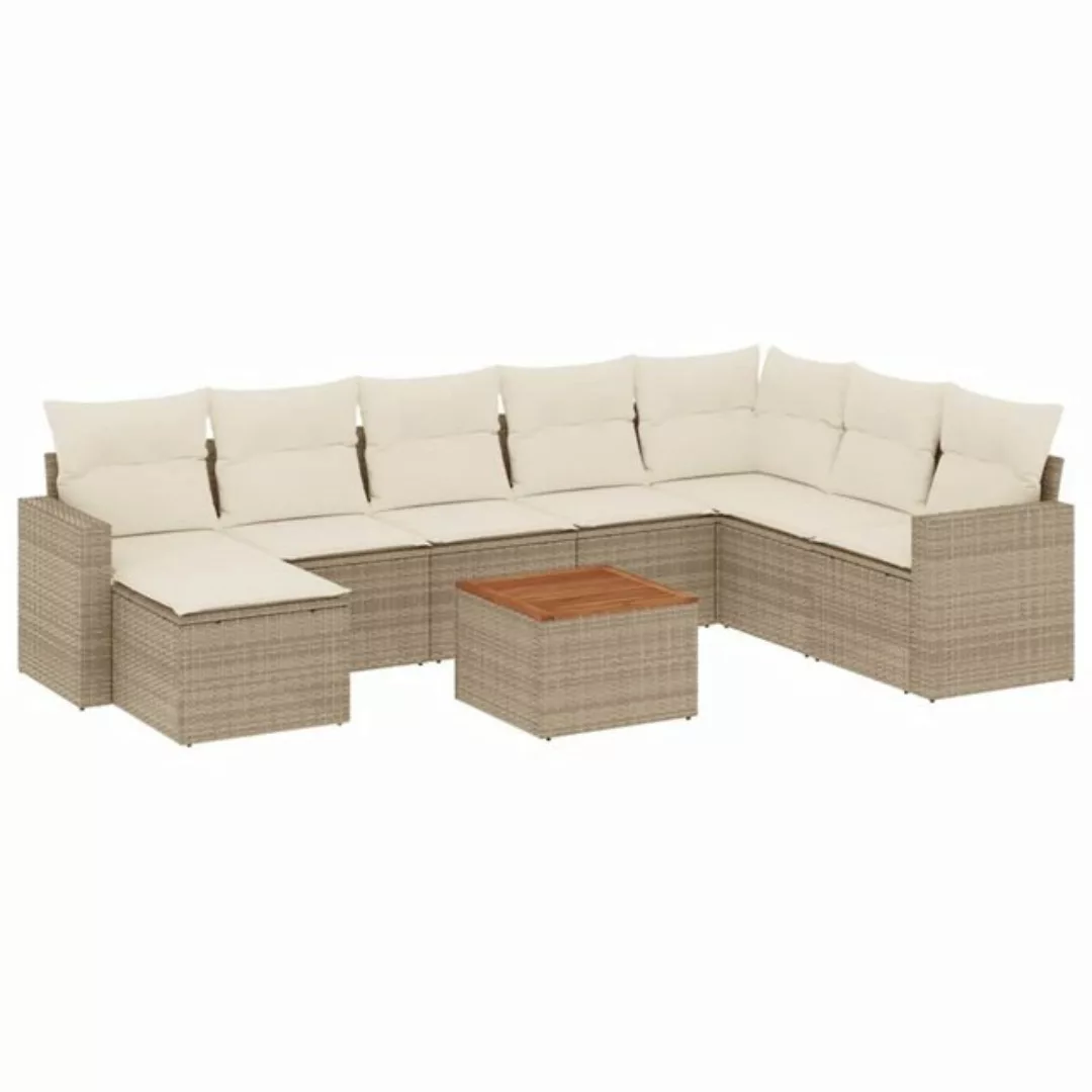 vidaXL Sofaelement 9-tlg. Garten-Sofagarnitur mit Kissen Beige Poly Rattan günstig online kaufen