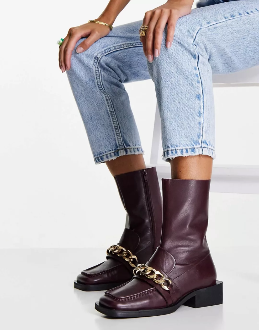 ASOS DESIGN – Alarm – Loafer-Stiefel aus hochwertigem Leder in Burgunderrot günstig online kaufen
