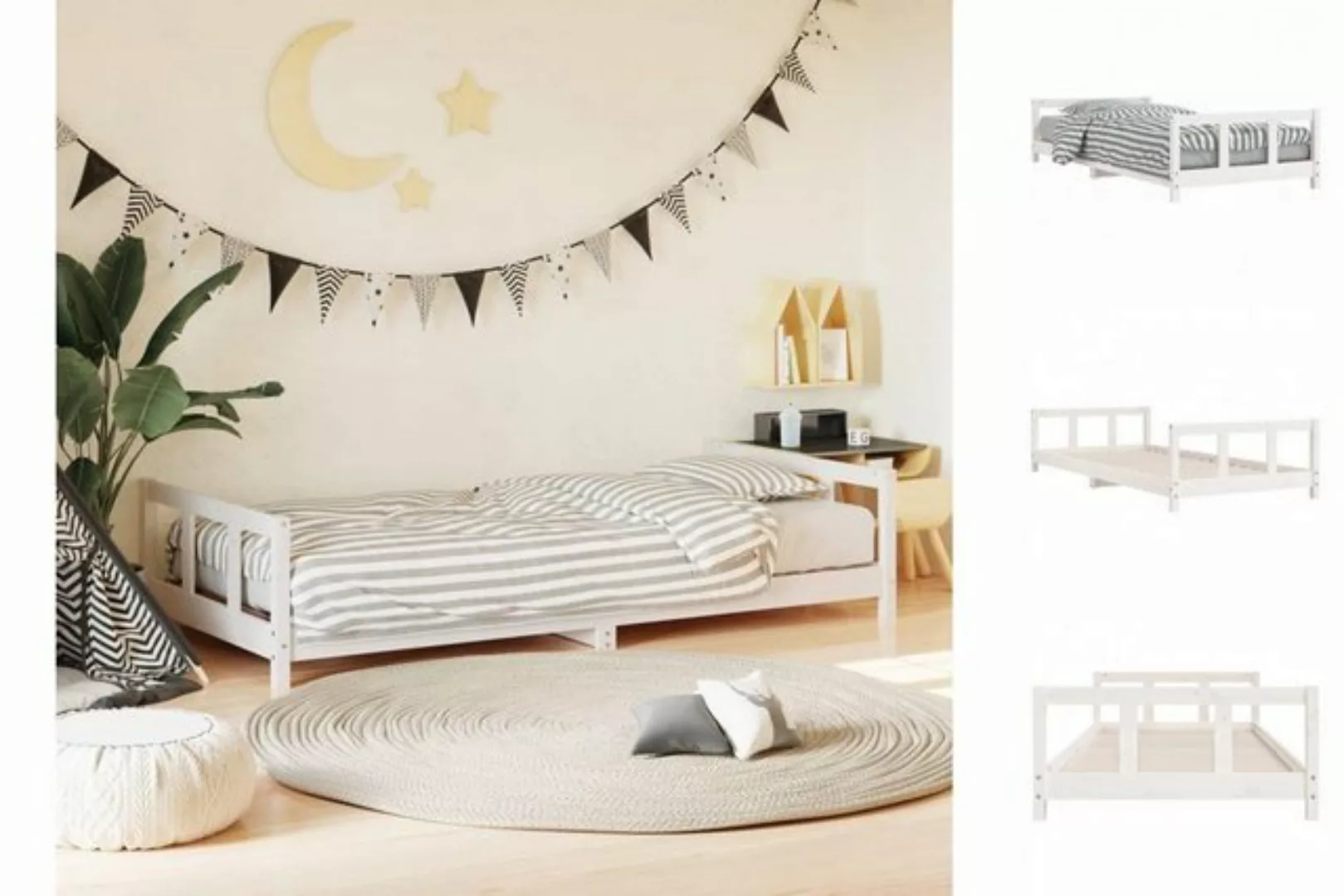 vidaXL Kinderbett Kinderbett Weiß 90x200 cm Massivholz Kiefer günstig online kaufen