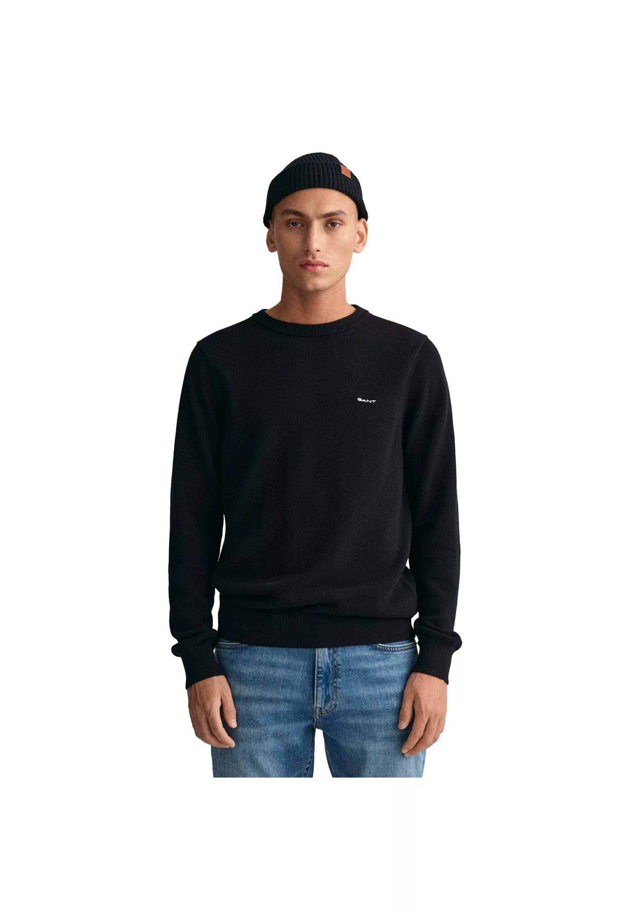 Gant Rundhalspullover "COTTON PIQUE C-NECK", mit Logostickerei auf der Brus günstig online kaufen