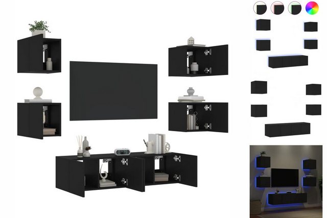 vidaXL TV-Schrank 6-tlg Wohnwand mit LED-Beleuchtung Schwarz Holzwerkstoff günstig online kaufen
