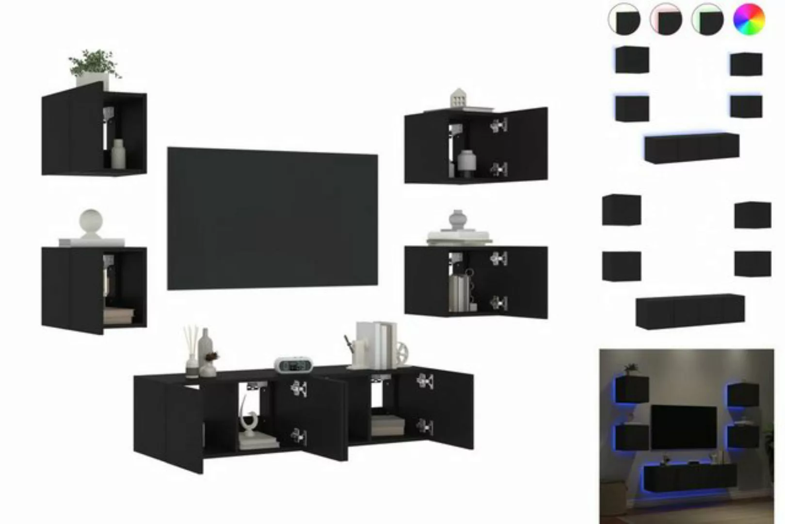 vidaXL TV-Schrank 6-tlg Wohnwand mit LED-Beleuchtung Schwarz Spanplatte günstig online kaufen