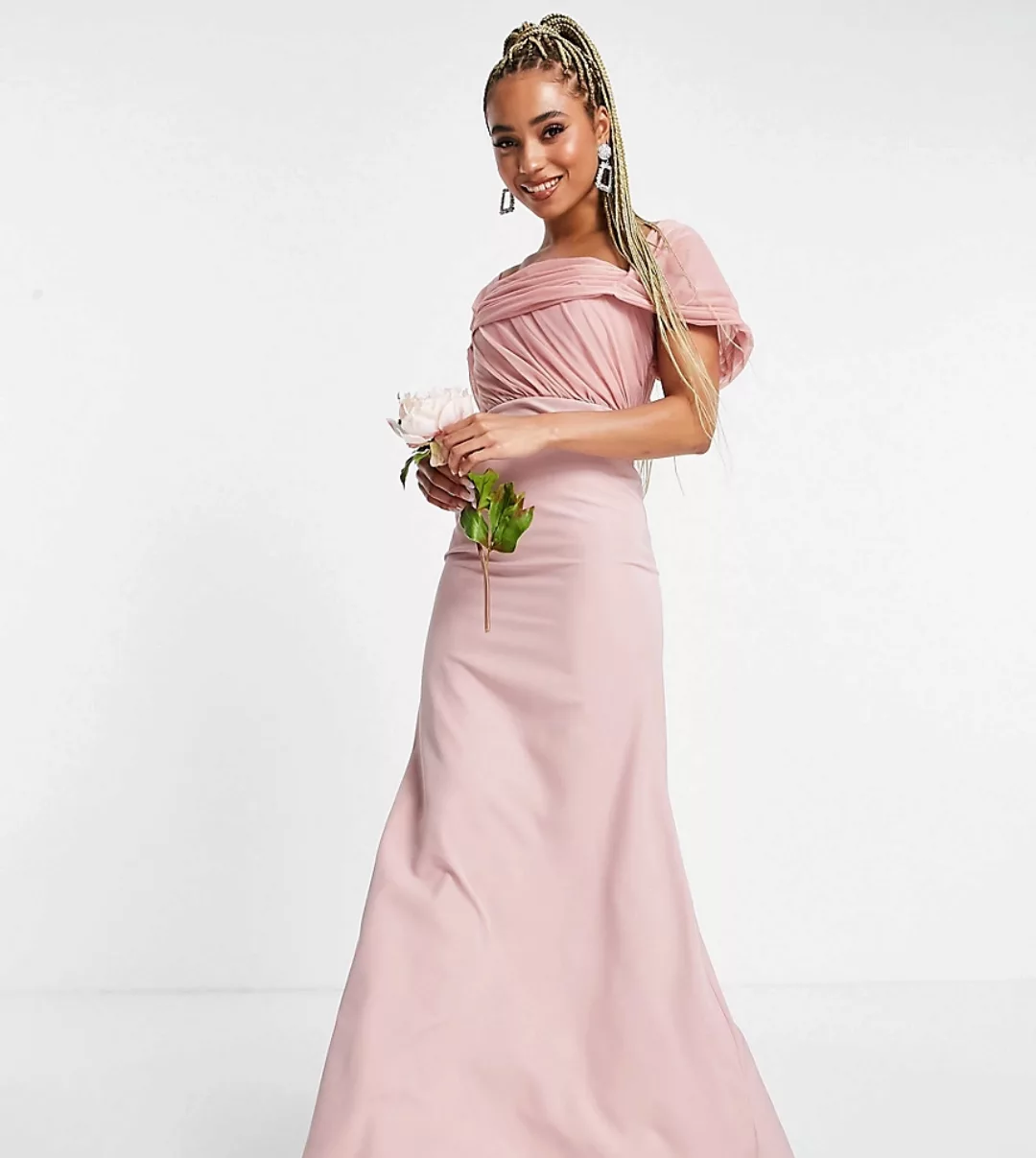 Missguided – Bridesmaid – Bandeau-Kleid mit Organzadetail in Blush-Rosa günstig online kaufen