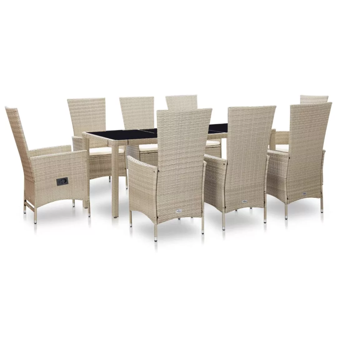 9-tlg. Garten-essgruppe Mit Auflagen Poly Rattan Beige günstig online kaufen