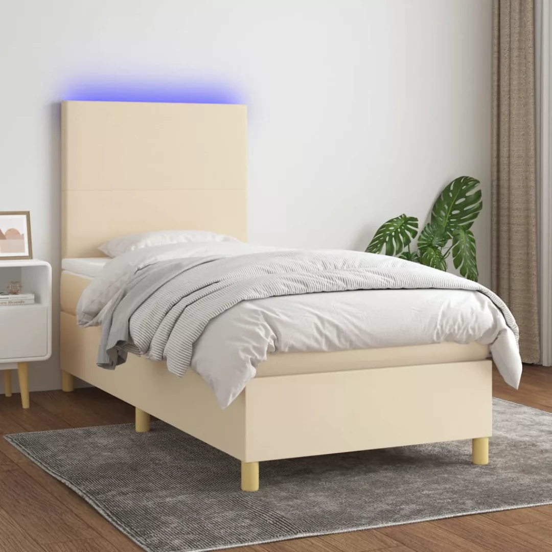 vidaXL Boxspringbett Boxspringbett mit Matratze LED Creme 100x200 cm Stoff günstig online kaufen