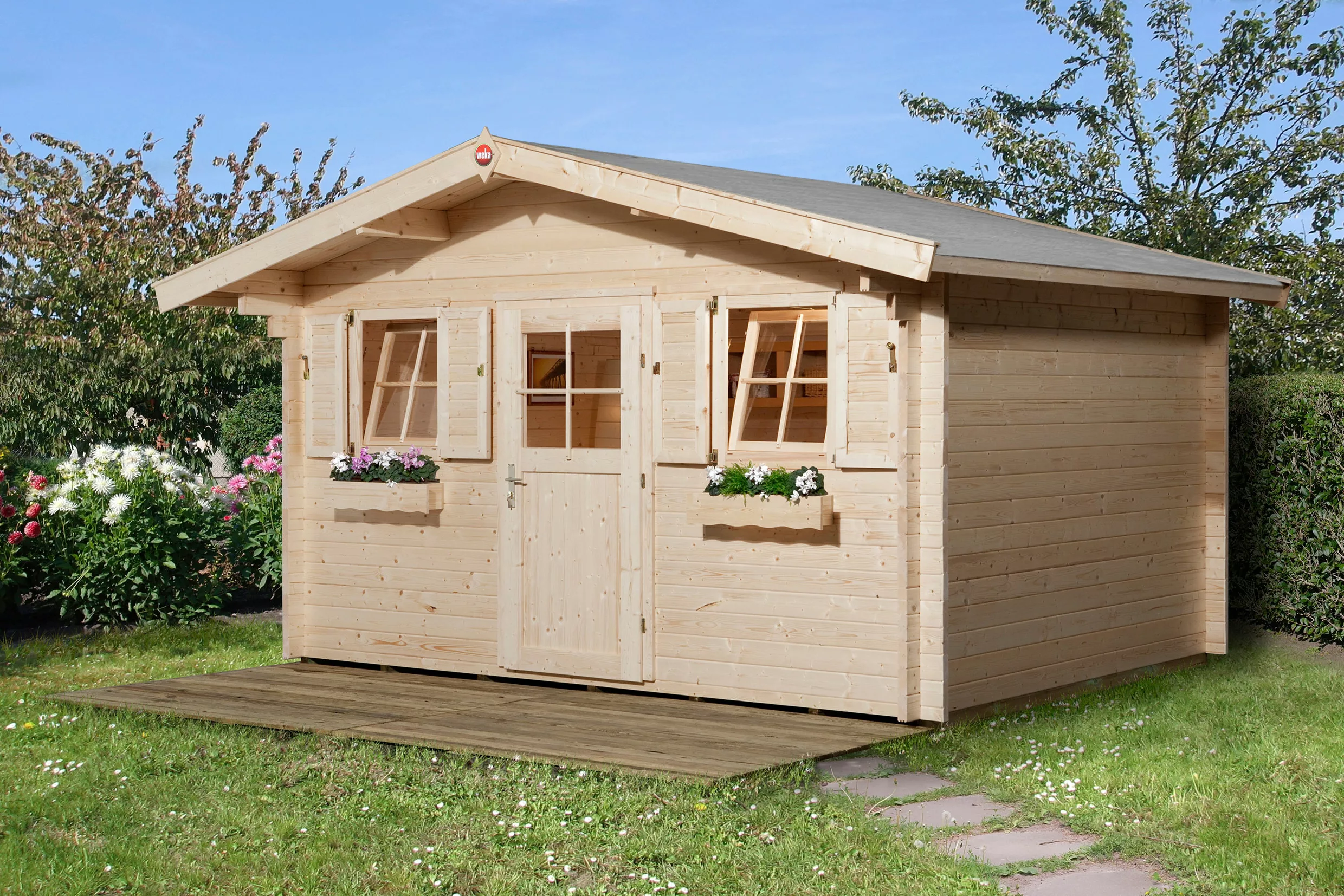 Weka Holz-Gartenhaus Satteldach Unbehandelt 450 cm x 454 cm günstig online kaufen