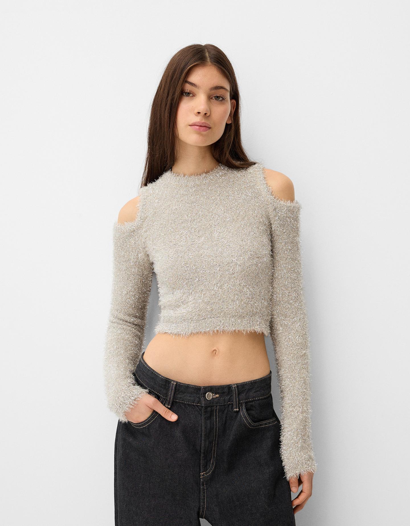 Bershka Pullover Mit Fallender Schulternaht Damen S Silber günstig online kaufen