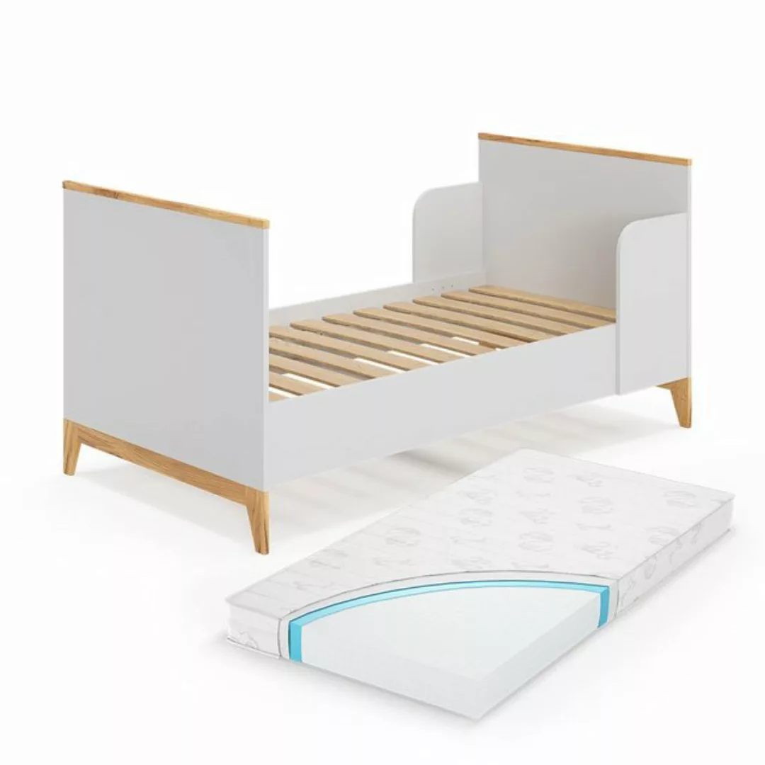 VitaliSpa® Kinderbett Kinderbett 160x80 Malia Weiß/Eiche + Matratze günstig online kaufen