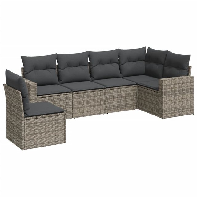 vidaXL Sofaelement 6-tlg. Garten-Sofagarnitur mit Kissen Grau Poly Rattan ( günstig online kaufen