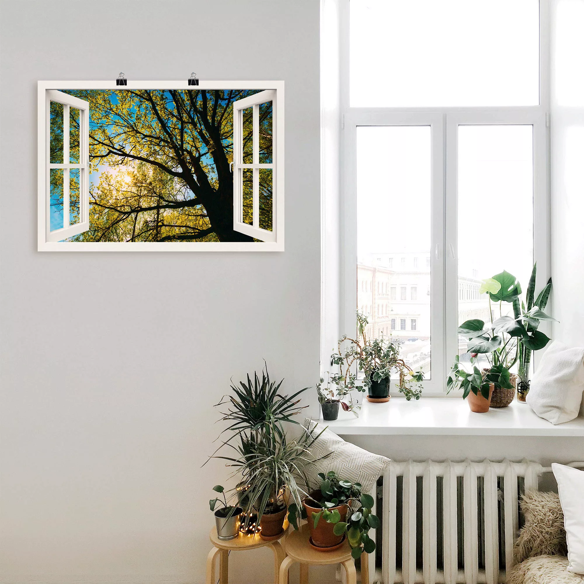 Artland Wandbild "Fensterblick Frühlingssonne Baumkrone", Bäume, (1 St.), a günstig online kaufen