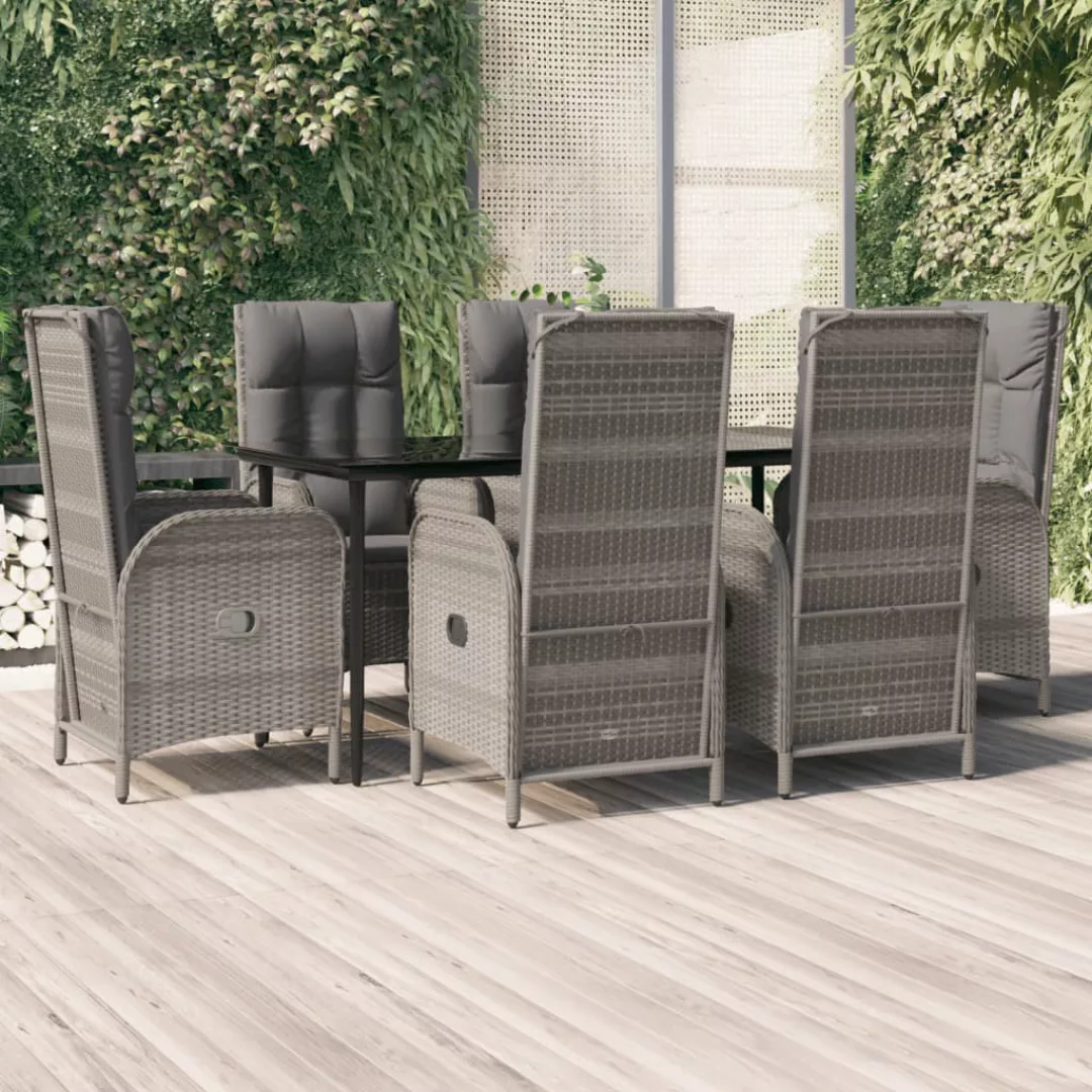 Vidaxl 7-tlg. Garten-lounge-set Mit Kissen Schwarz Grau Poly Rattan günstig online kaufen