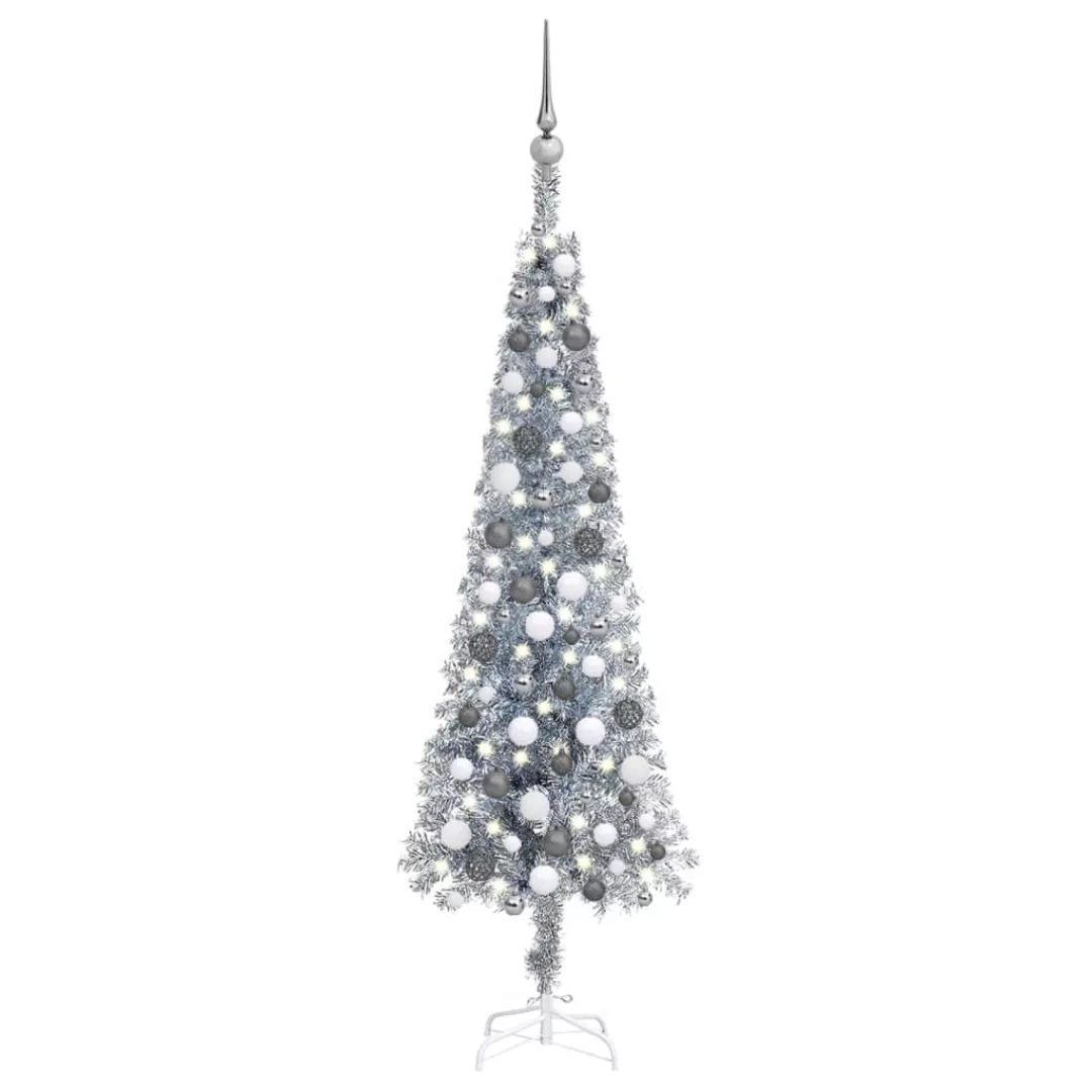 Schlanker Weihnachtsbaum Mit Leds & Kugeln Silbern 150 Cm günstig online kaufen