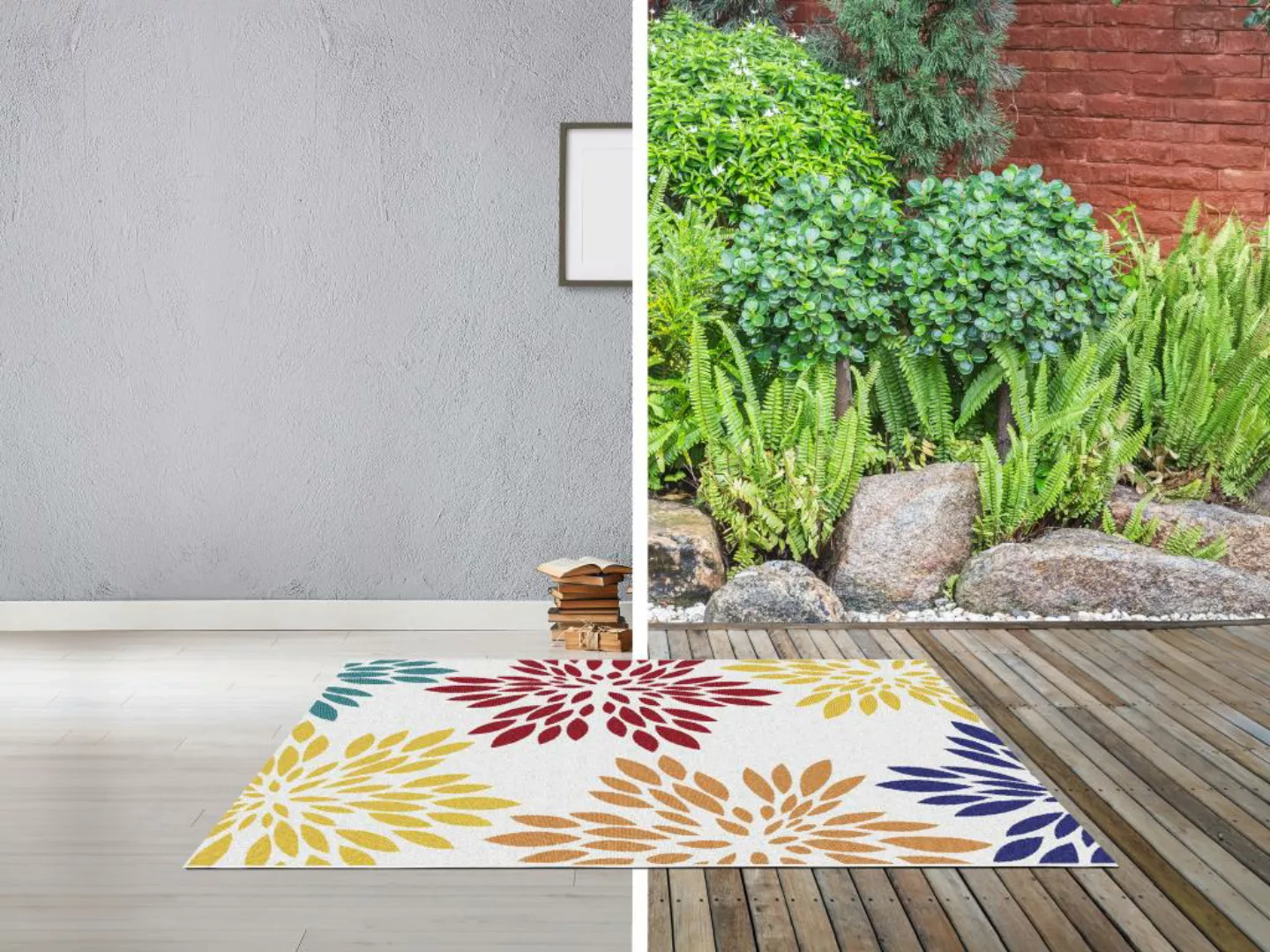 Indoor- oder Outdoor-Teppich mit Blumenmotiv - 150 x 200 cm - Mehrfarbig - günstig online kaufen