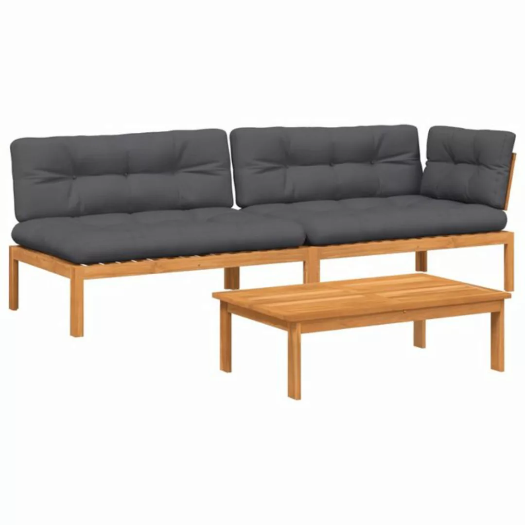 vidaXL Loungesofa 3-tlg. Garten-Sofagarnitur aus Paletten mit Kissen Akazie günstig online kaufen