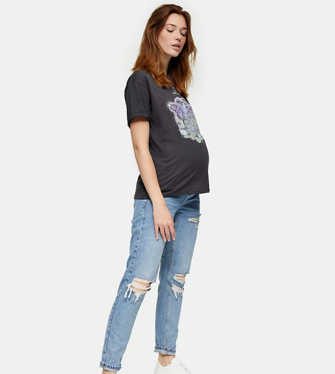 Topshop Maternity – Mom-Jeans in Bleach-Waschung-Schwarz günstig online kaufen