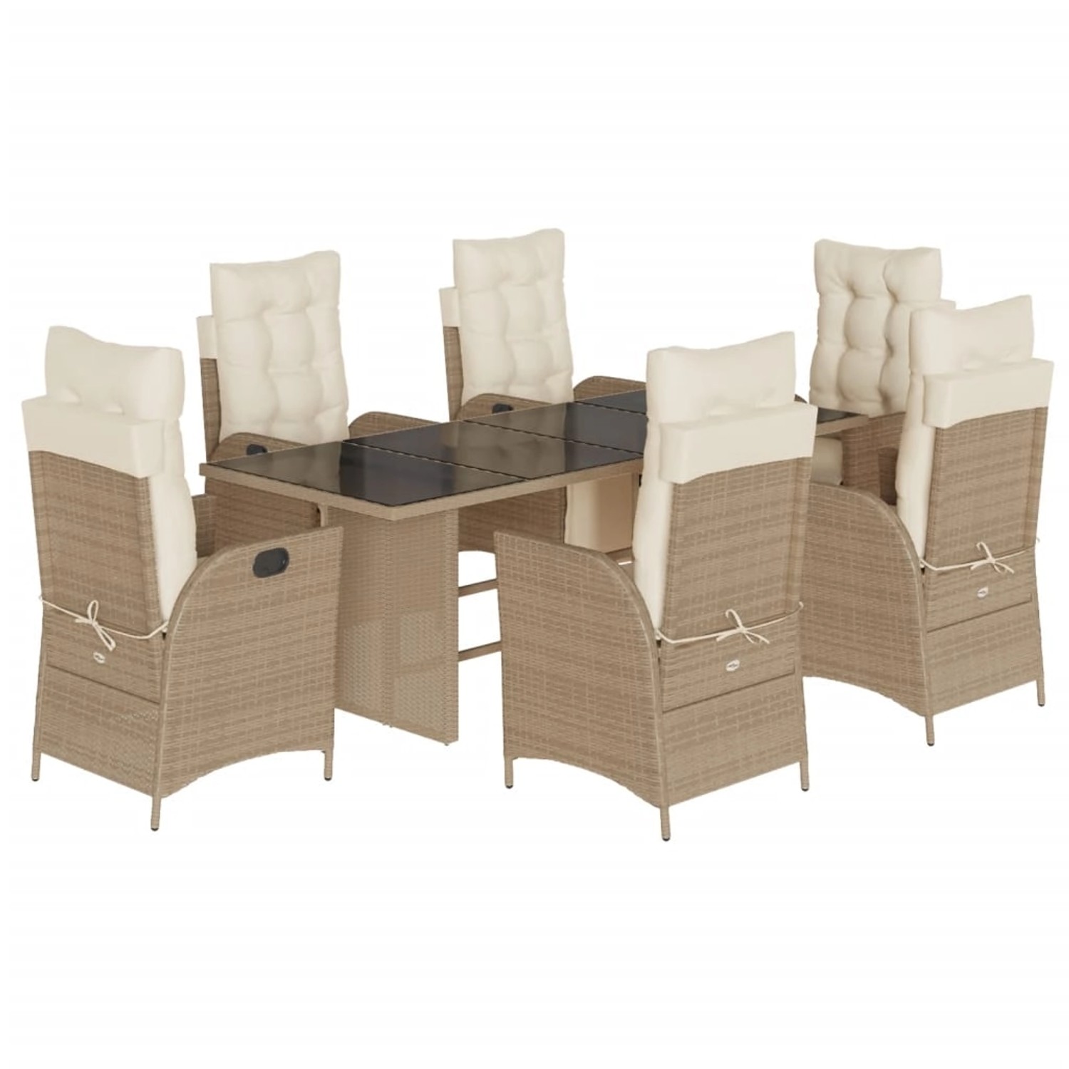 vidaXL 7-Tlg Garten-Essgruppe mit Kissen Beige Poly Rattan 3213358 günstig online kaufen