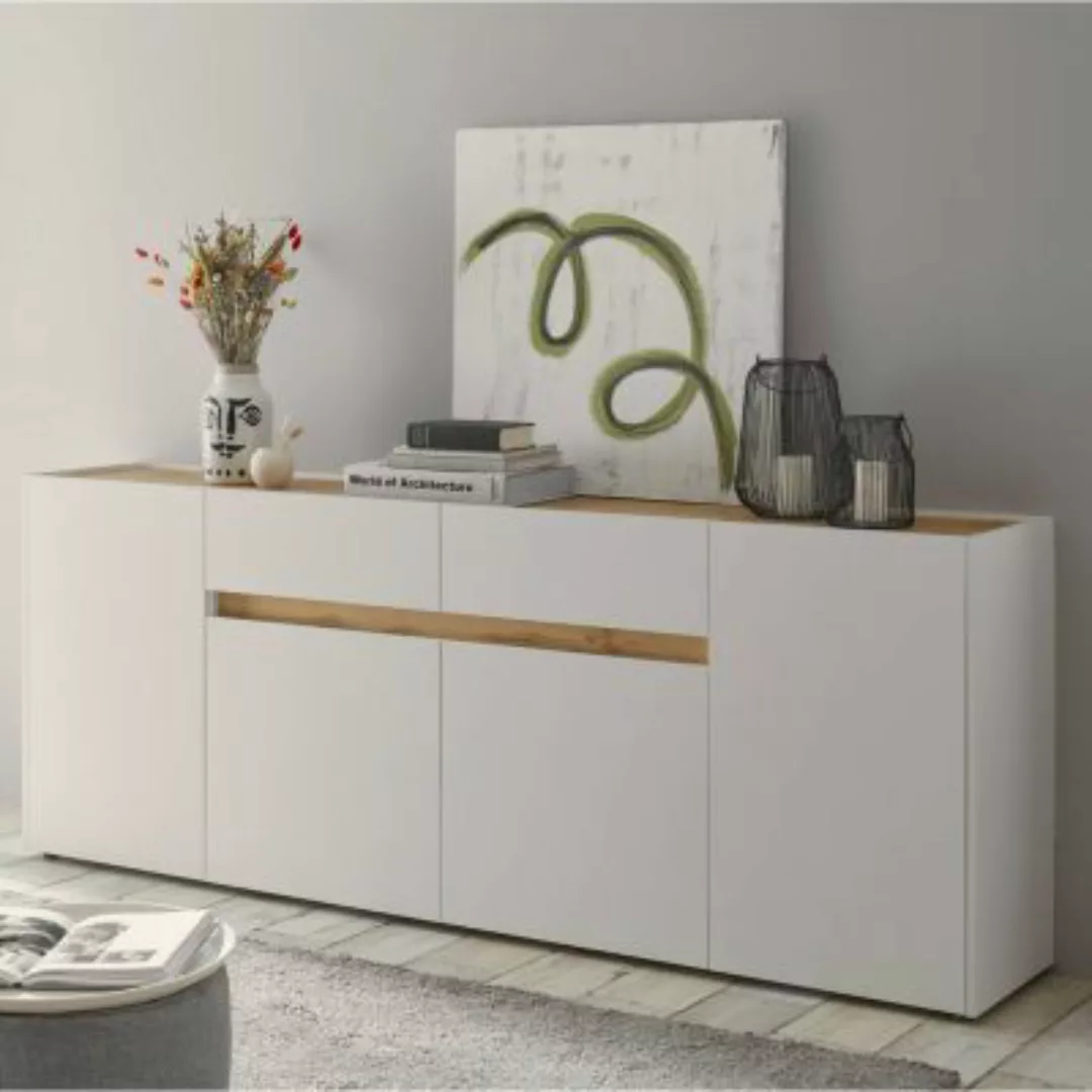 Lomadox Sideboard Wohnzimmer CRISP-61 in weiß mit Absetzungen in Wotan Eich günstig online kaufen