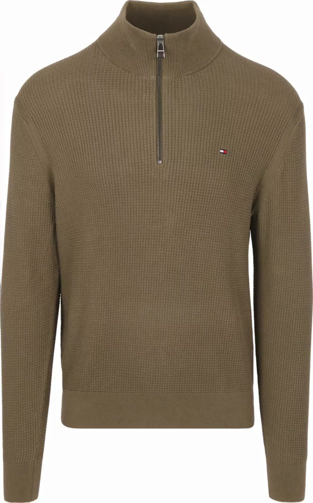 Tommy Hilfiger Half Zip Kabelpullover Olivgrün - Größe XL günstig online kaufen