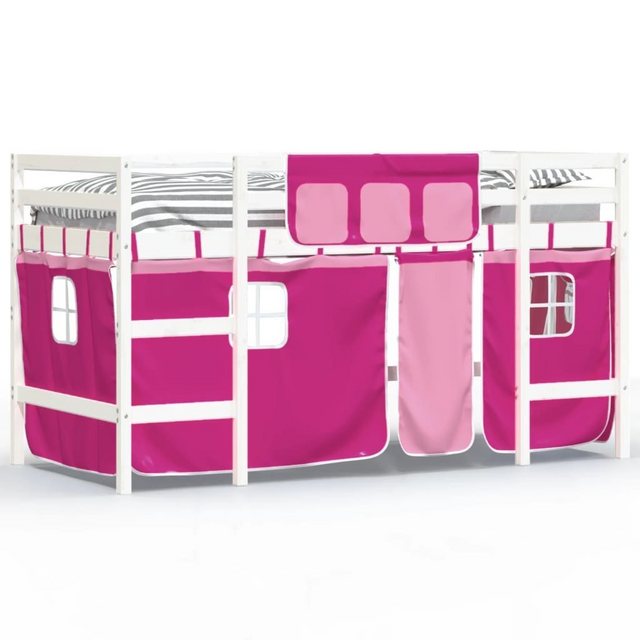 vidaXL Kinderbett Kinderhochbett mit Vorhängen Rosa 90x200 cm Massivholz Ki günstig online kaufen