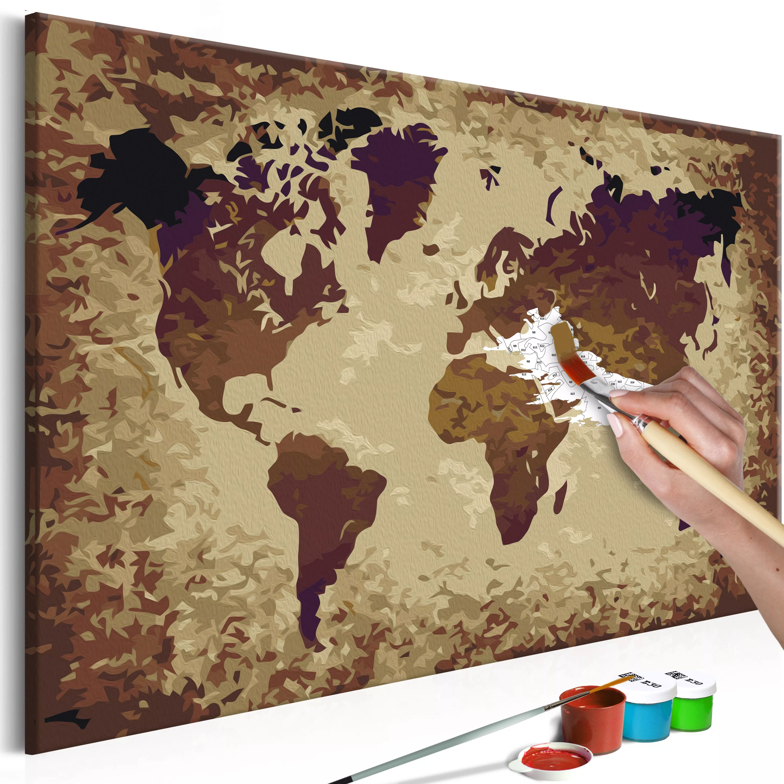 Malen Nach Zahlen - Weltkarte (brauntöne) günstig online kaufen